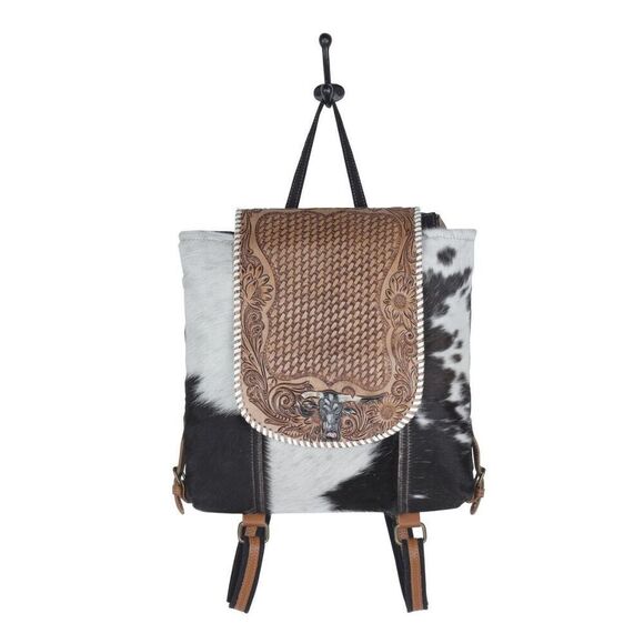 Myra Bag Handmade Padauk Hand Tooled Bag Upcycled Canvas & Cowhide Leather